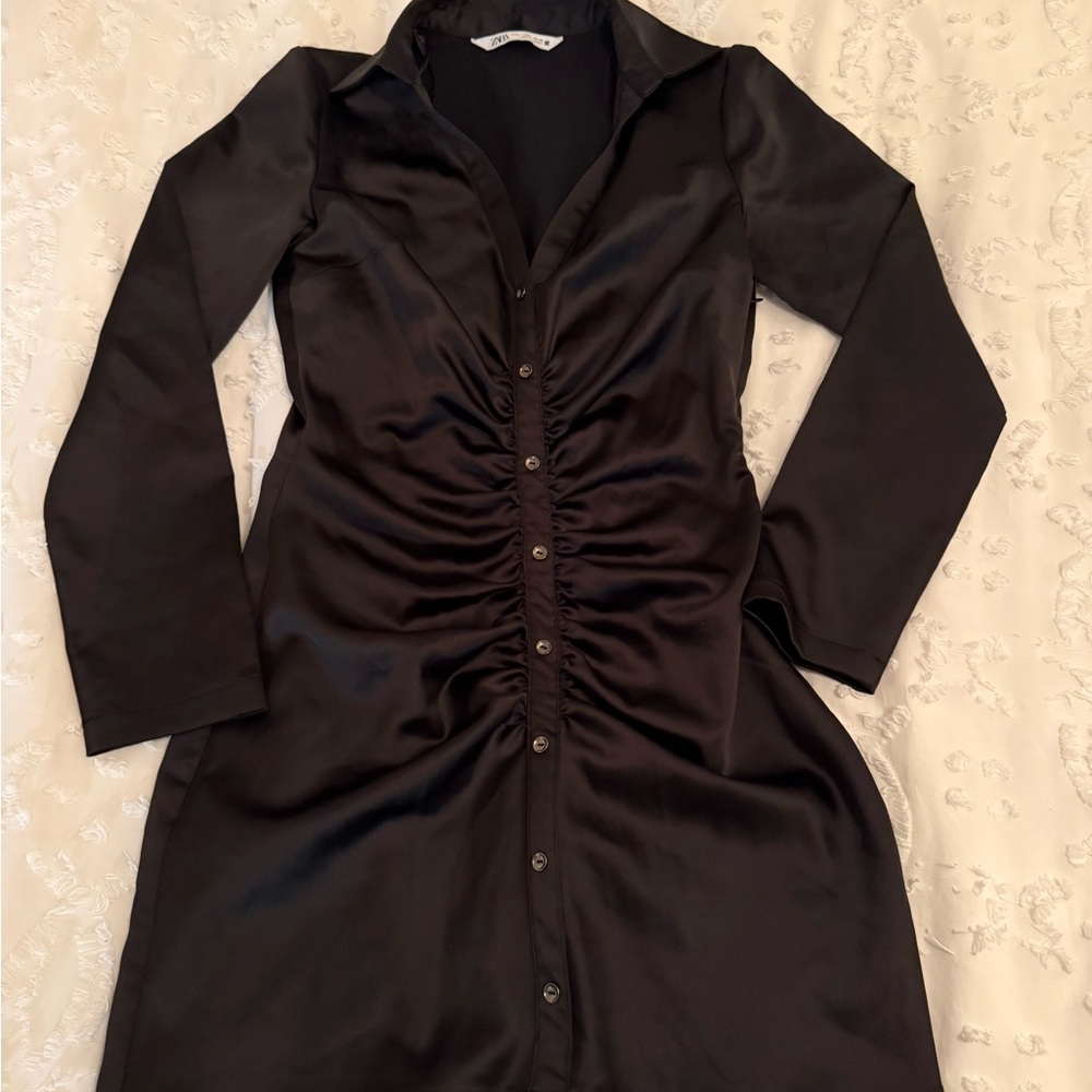Zara Black Long Sleeve Satin Dress